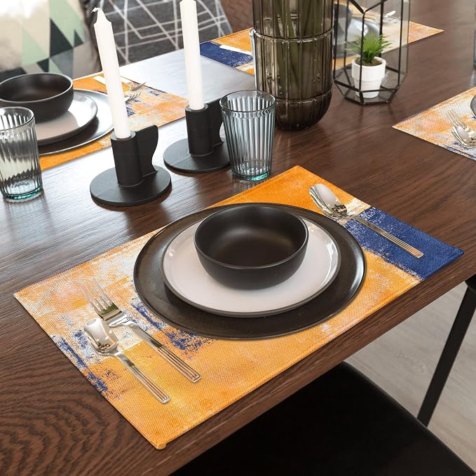 Modern Art Placemats Set of 4 Yellow Abstract Painting Place Mats Washable - Image 7