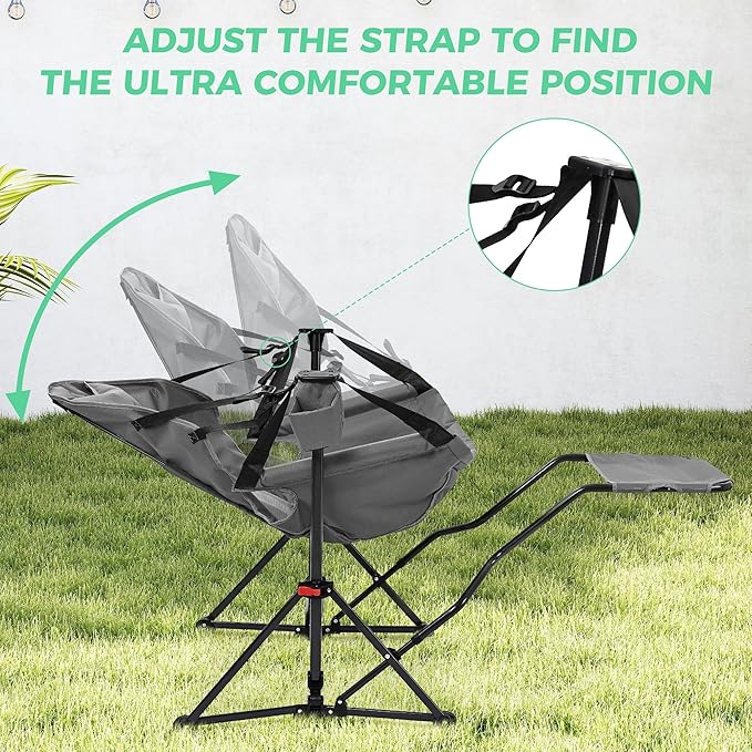 Camping Chair with Detachable Footrest, Grey Polyester Recliner
