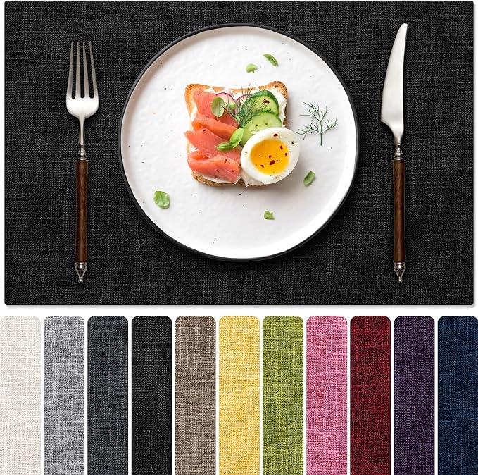 Blue Forest Placemats Set of 6, Dual-Layered Thickened Faux Linen Cloth Place by BlueForest