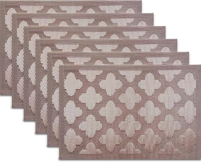 Elegant Placemats Set of 6, Plastic Heat-Resistant Non-Slip Vinyl Place Mats by PandaPalm