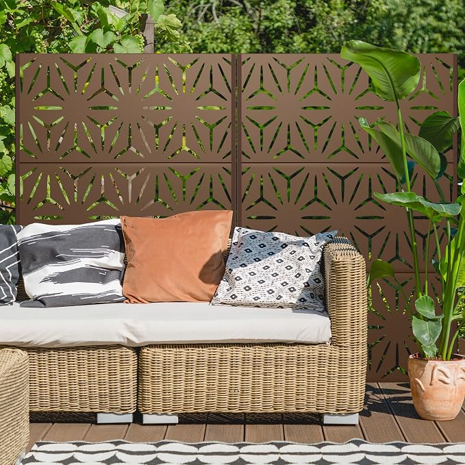 Metal Privacy Screen Outdoor 72" H×47" W, Freestanding Decorative Privacy Screen - Image 2