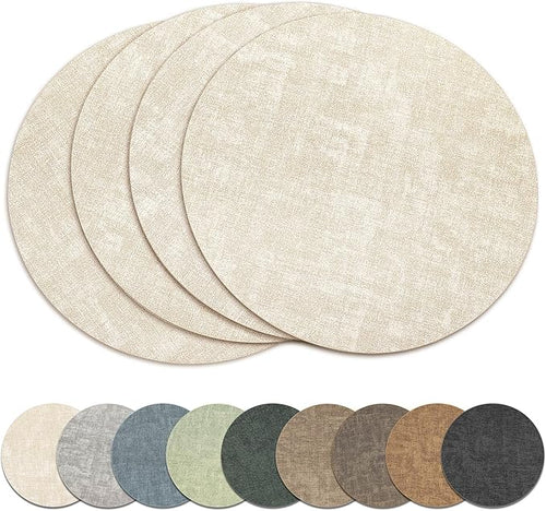 13" Round Placemats Set of 4, Reversible Faux Leather Heat Resistant Table Mats by NCUE
