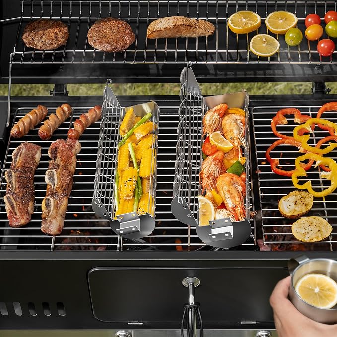 Rolling Grill Basket, New Opening Design, Extra Sturdy Cylinder Grilling Basket - Image 3