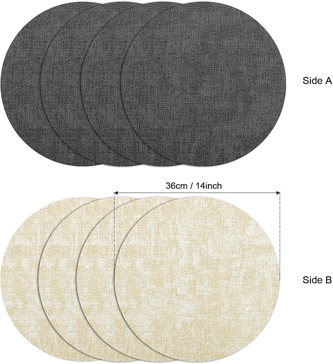 Myir JUN Round Placemats Dual Sided, Faux Leather Place Mats Set of 4 Indoor - Image 6