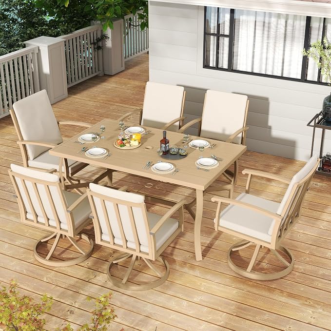 HAPPATIO 7 Piece Patio Swivel Dining Set, Aluminum Outdoor Dining Set - Image 3