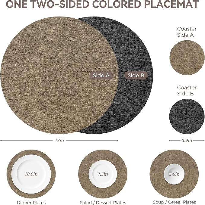 13" Round Placemats Set of 4, NCUE Dual-Sided Faux Leather Heat Resistant Table - Image 4