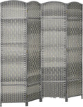 HOMCOM 4 Panel Room Divider, Hand-Woven Freestanding Wood Partition by HOMCOM