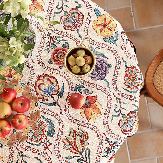 Vintage French Round Tablecloth, Linen Extra Long Tablecloth - Image 4