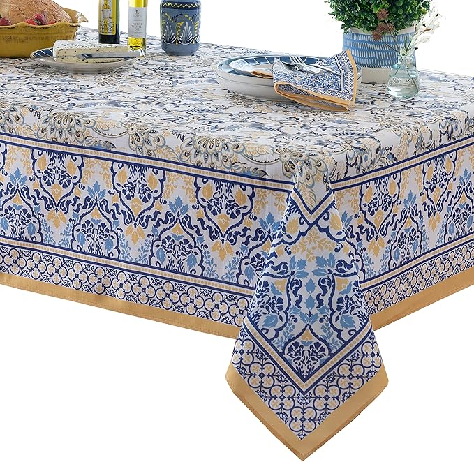 Home Bargains Plus Rectangle Fabric Tablecloth, 52 x 70 Inch, Allure Yellow and - Image 7