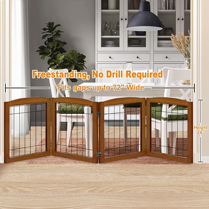 LZRS 4-Panel Extra-Wide Wooden Freestanding Dog Gate: Foldable Solid Wood and - Image 2