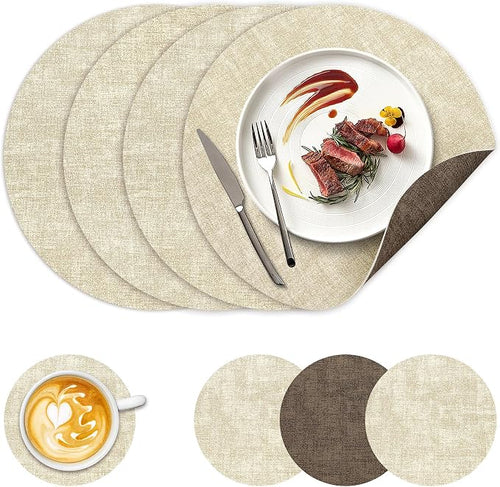 13" Round Placemats Set of 4, NCUE Dual-Sided Faux Leather Heat Resistant Table by NCUE