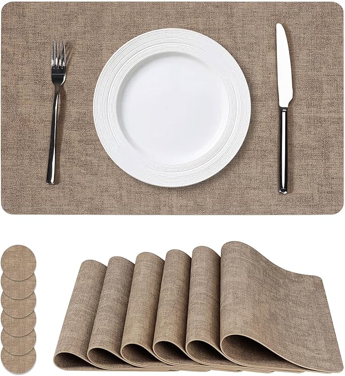 Vinyl Placemats Set of 6, Faux Leather Waterproof and Heat Resistant Place Mats by NCUE