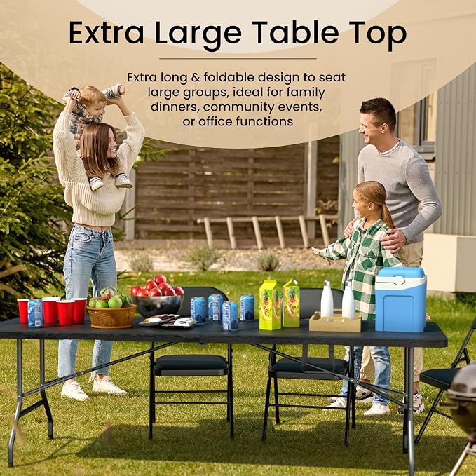 8 Feet Foldable Table with Built in Handle & Steel Legs | Heavy Duty Portable | - Image 5