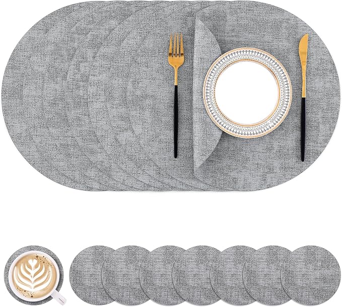 Homaxy Round Faux Leather Placemats and Coasters, Washable Dual-Side Table Mats by Homaxy