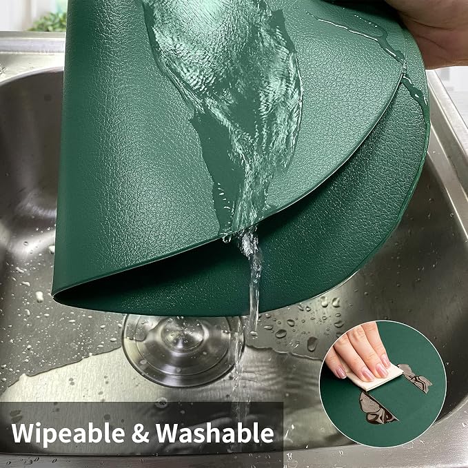 Herda Table Placemats Green Faux Leather Placemats Set of 6 Wipeable Washable - Image 8