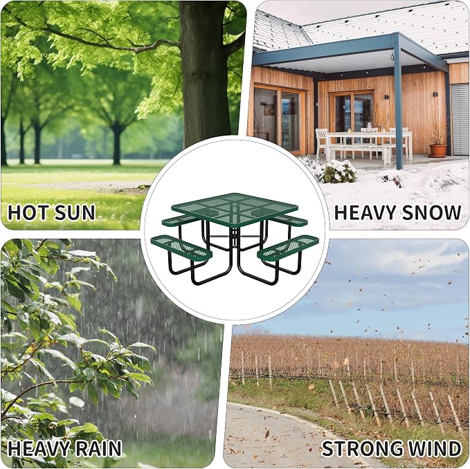 46" Square Picnic Table for Outside, Heavy Duty Metal Picnic Table Bench Set - Image 8