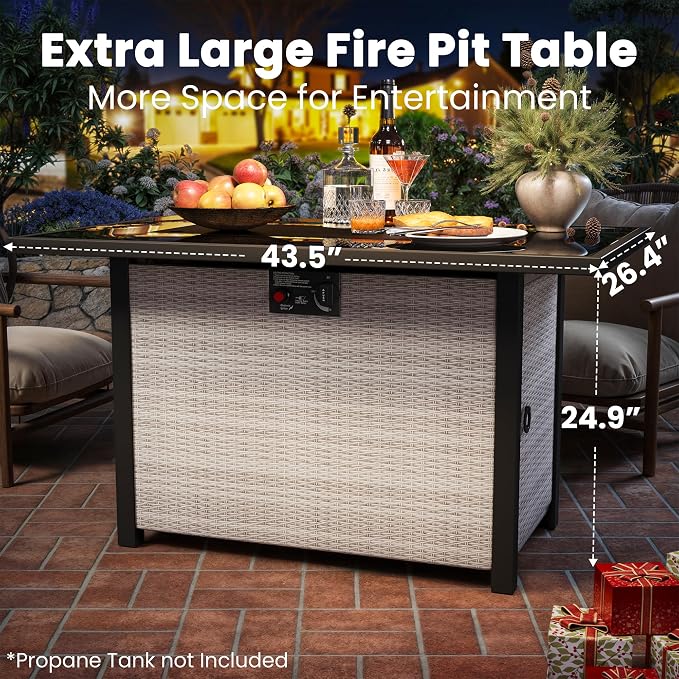 Propane Outdoor Fire Pit Table, Outdoor Gas FirePit W/Glass Wind Guard - Image 7