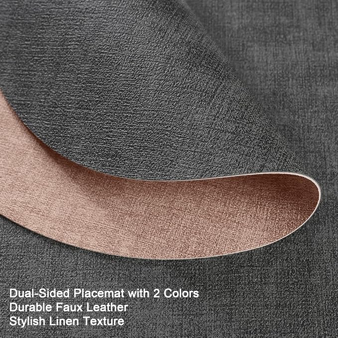 Placemats and Coasters, Washable Reversible Placemats Round Faux Leather - Image 2