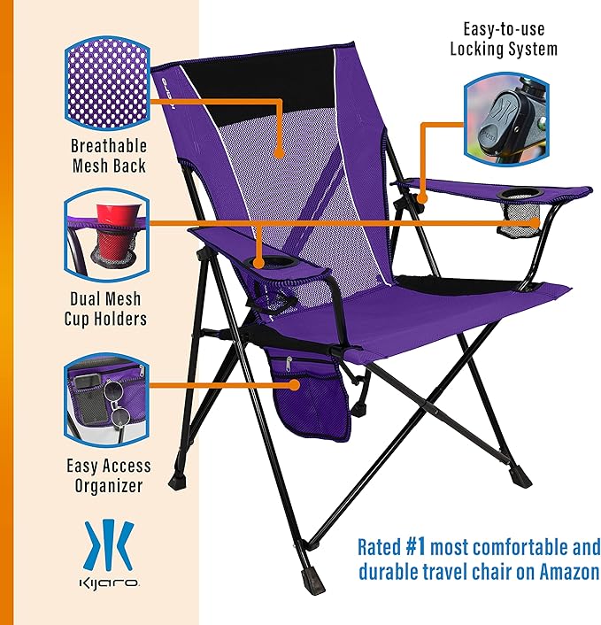 Camping Chairs with Dual Lock, Diamond Ripstop Polyester, Purple