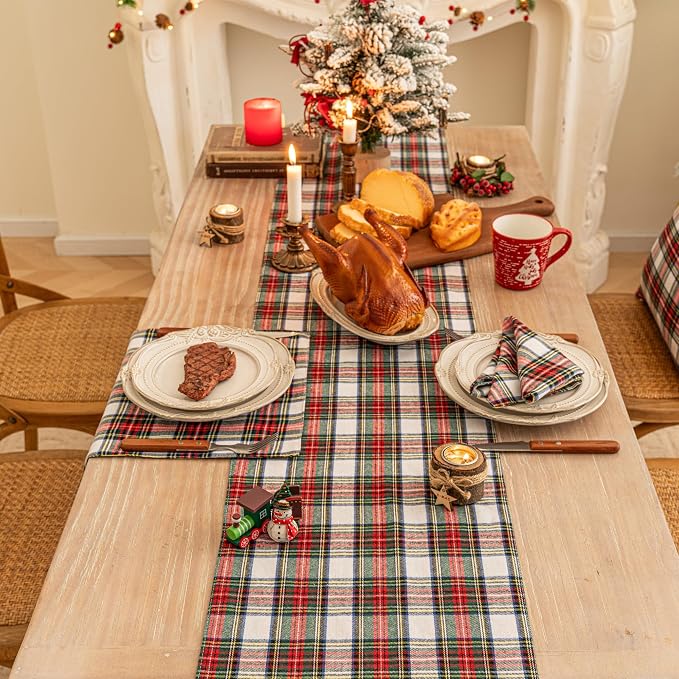 Red White Plaid Christmas Table Runner, Winter Holiday Table Runners 48 inches - Image 5