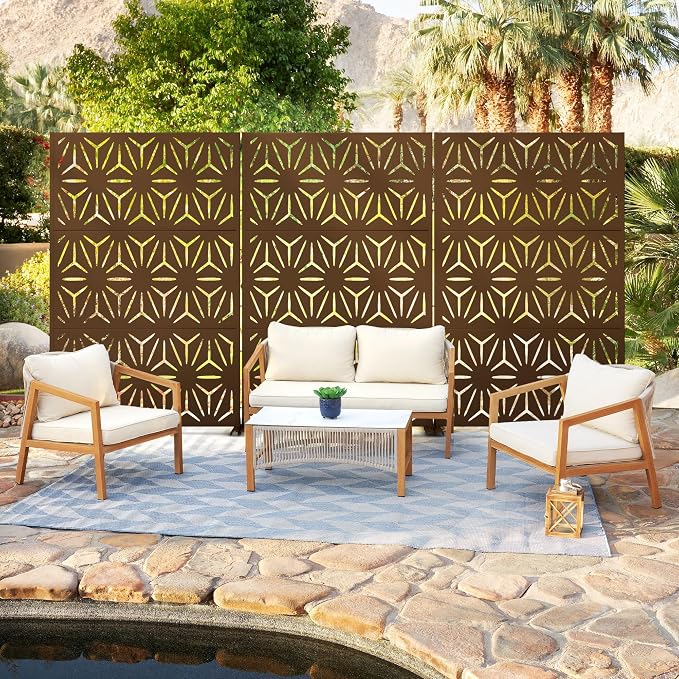 Metal Privacy Screen Outdoor 72" H×47" W, Freestanding Decorative Privacy Screen - Image 5