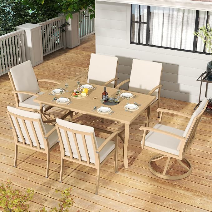 HAPPATIO 7 Piece Patio Dining Set, Aluminum Outdoor Dining Set - Image 3