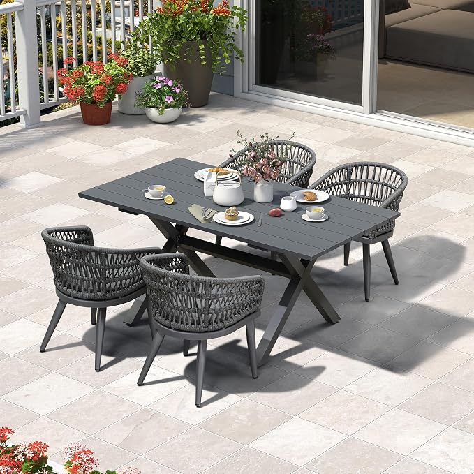 PURPLE LEAF 5 Pieces Outdoor Dining Set All-Weather PE Rattan Outdoor Patio by PURPLELEAF