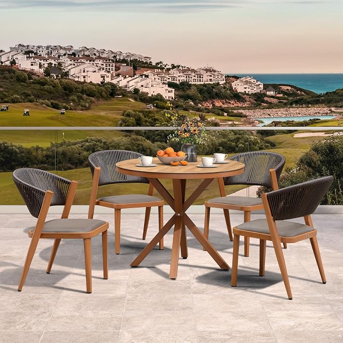 PURPLE LEAF 5 Pieces Outdoor Round Dining Set Patio Table and Chairs by PURPLELEAF