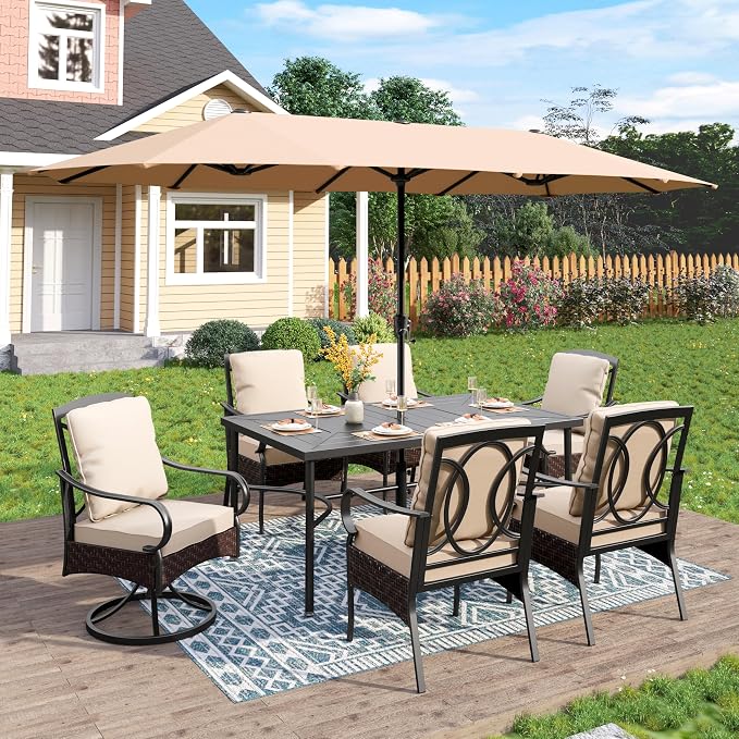 PHI VILLA 7-Piece Outdoor Dining Set, Heavy Duty Patio Table and Chairs Set by PHIVILLAThepioneerofcomfortablehouseholdsupplies