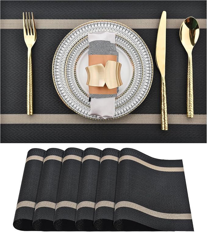 SLKQG Black Placemats Set of 6 by SLKQG