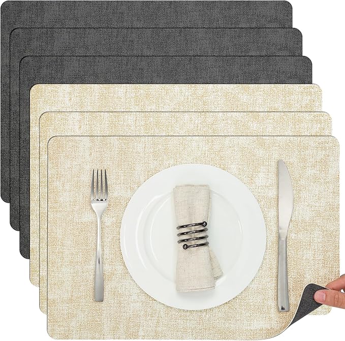 Myir JUN Dual Sided Faux Leather Placemats Set of 6 Indoor/Outdoor Square by MyirJUN