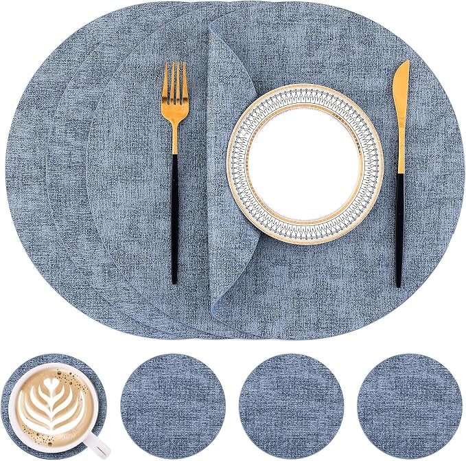 Homaxy Round Faux Leather Placemats and Coasters, Washable Dual-Side Table Mats by Homaxy