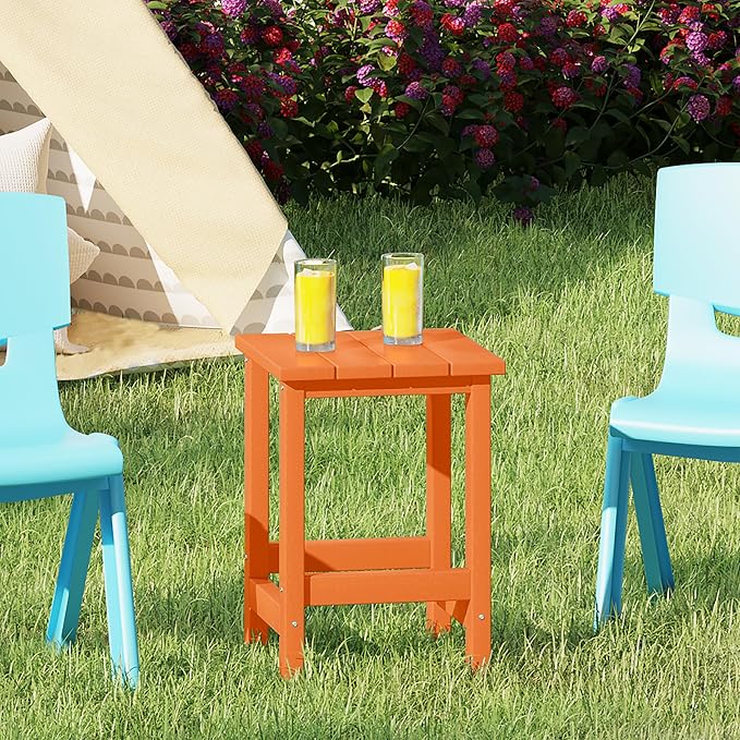 Costaelm Kids Outdoor Side Table, Small Patio HDPE Adirondack Square Table - Image 2