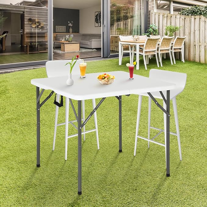FDW 34" Folding Card Table Plastic Table Portable Square Height Dining Table - Image 2