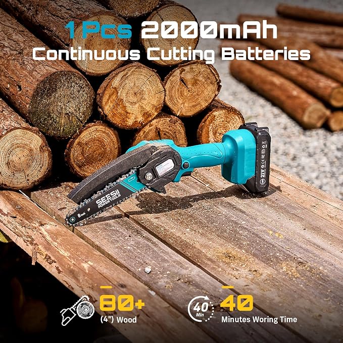 Seesii Mini Chainsaw, 6-inch Mini Chainsaw Cordless, Handheld Electric Power - Image 3