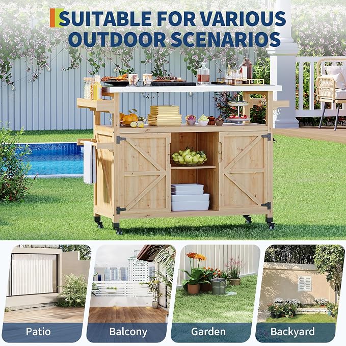 Garvee Outdoor Grill Cart with Storage, Outdoor Bar Cart Rolling BBQ Movable - Image 7