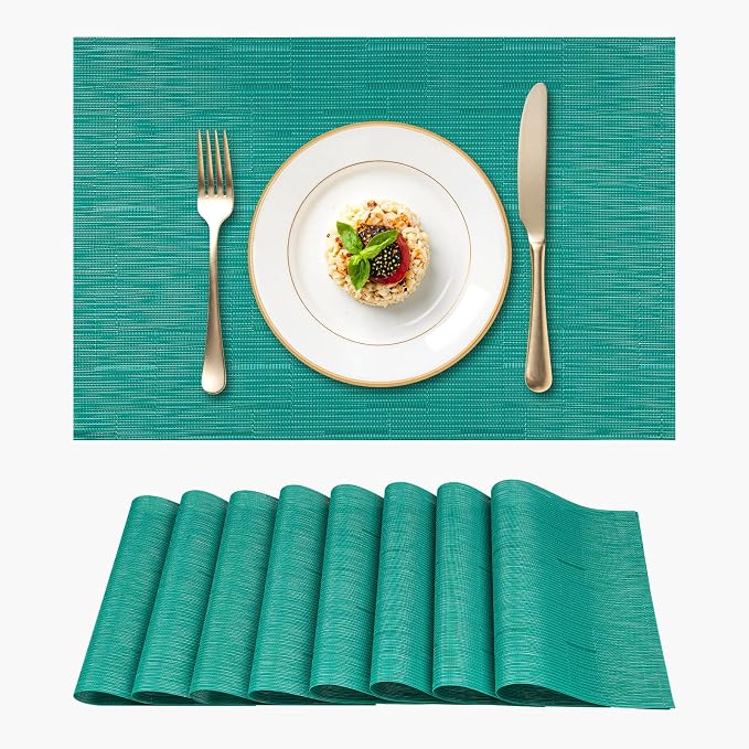 Woven Vinyl Placemats Set of 8 Wipe Clean PVC Heat Resistant Place Mats Durable by Gloserin