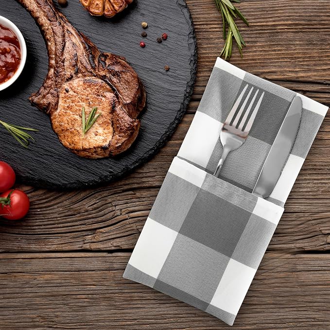 Buffalo Plaid Table Napkins Set of 50 Checkered Cloth Napkins 17x17 inch - Image 6