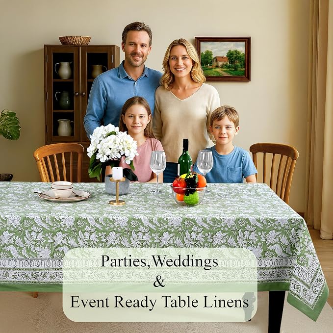 CPC Tablecloth 100% Cotton 70x118 Inch Indian Block Print Rectangle Table Cover - Image 3