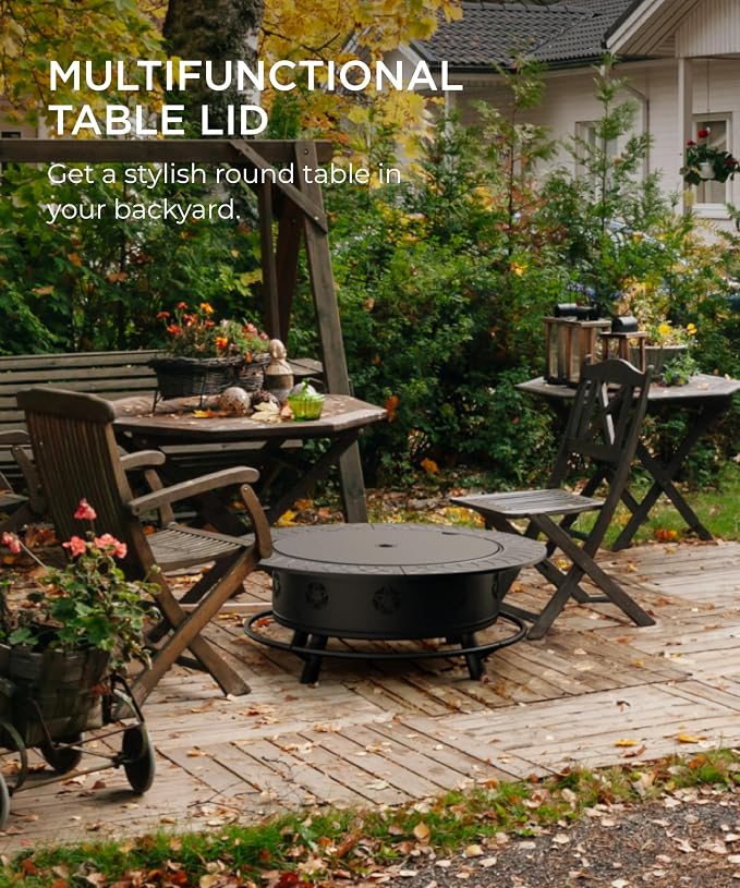 43 Inch Fire Pit with BBQ Grill, Wood Burning Fire Pits - Image 3