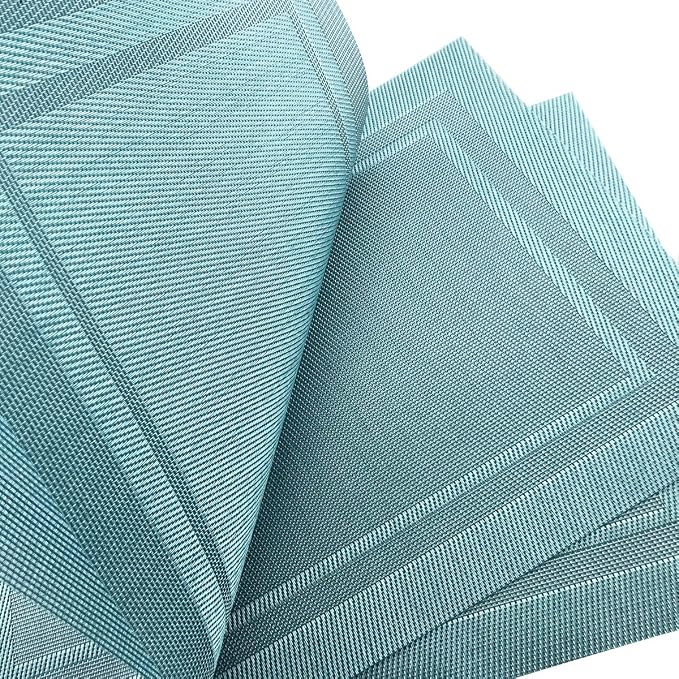 Gugrida Placemats Set of 6 Plaid Checkered Blue PVC Placemat - Image 6