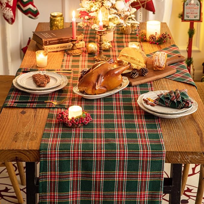 Green Red Plaid Christmas Table Runner, Winter Holiday Table Runners 36 inches - Image 4
