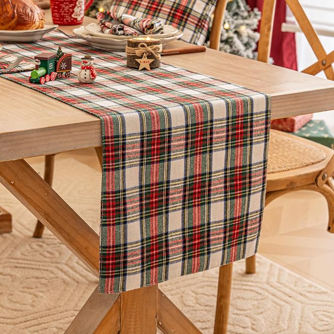 Red White Plaid Christmas Table Runner, Winter Holiday Table Runners 72 inches - Image 3