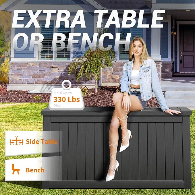 NUNU LAB 230 Gallon Outdoor Storage Box, Large Resin Deck Box - Image 3