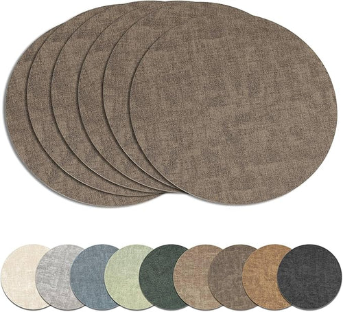 13" Round Placemats Set of 6, Reversible Faux Leather Heat Resistant Table Mats by NCUE