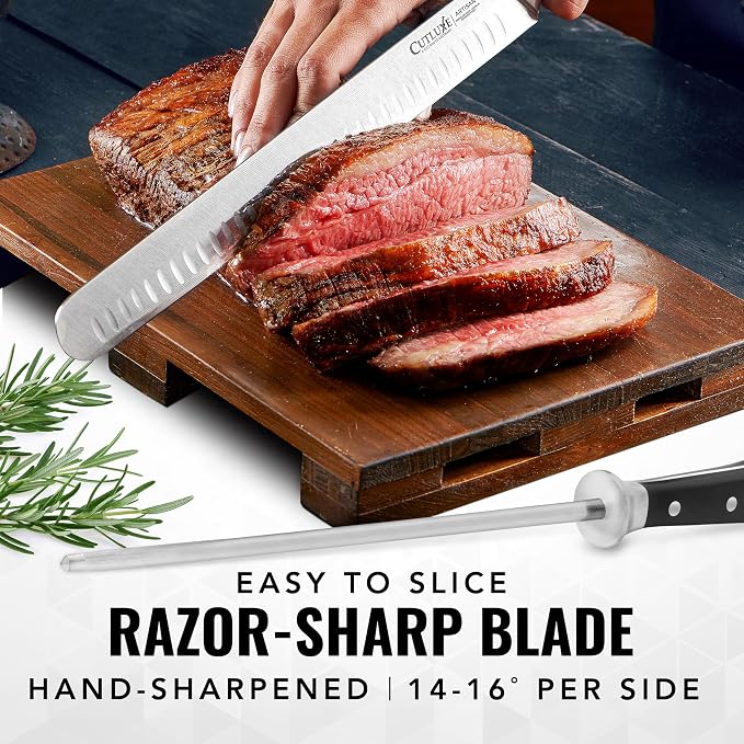 Cutluxe BBQ Knife Carving Set – 12" Brisket Knife & 10" Honing Rod, Butcher - Image 3