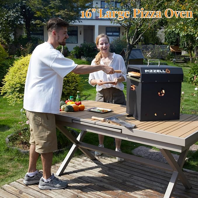 PIZZELLO 4-in-1 Outdoor Pizza Oven 16" Wood Fired Outside Oven 2-Layer - Image 3