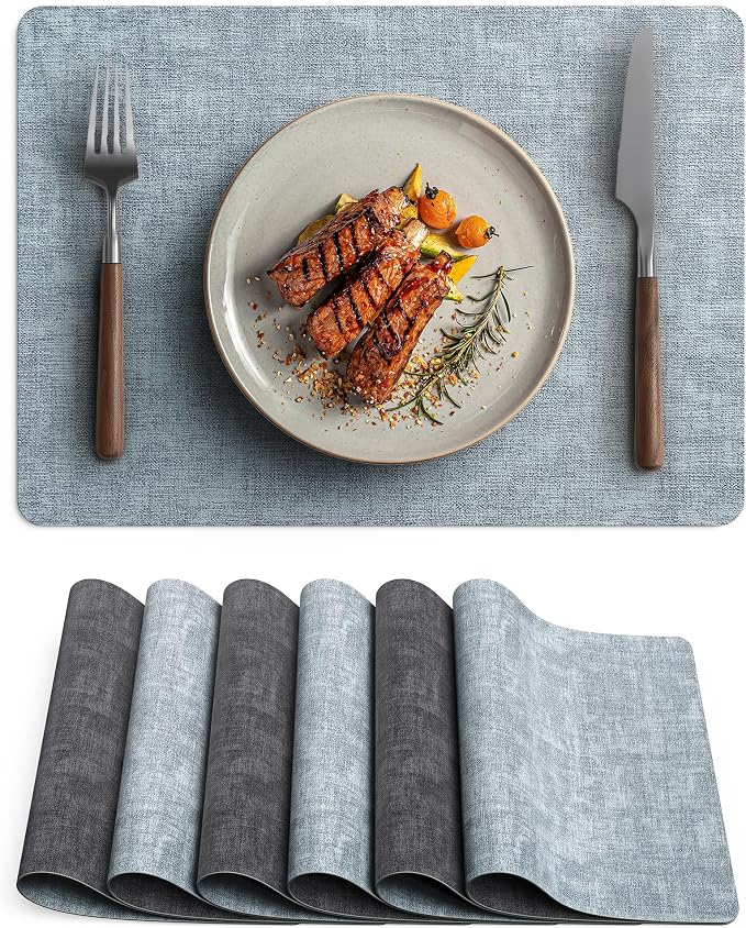 Faux Leather Vinyl Placemats Set of 6 Wipeable Heat Resistant Place Mats 100% by Unknown