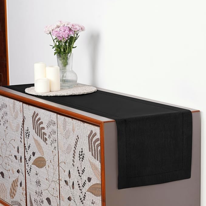 D'Moksha Homes Linen Black Table Runner 108 Inches Long - Image 4