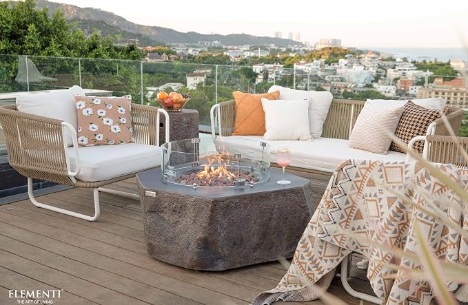 Elementi | Bundle Columbia Gas Fire Pit Cast Concrete Semi-Round Fire Table - Image 4